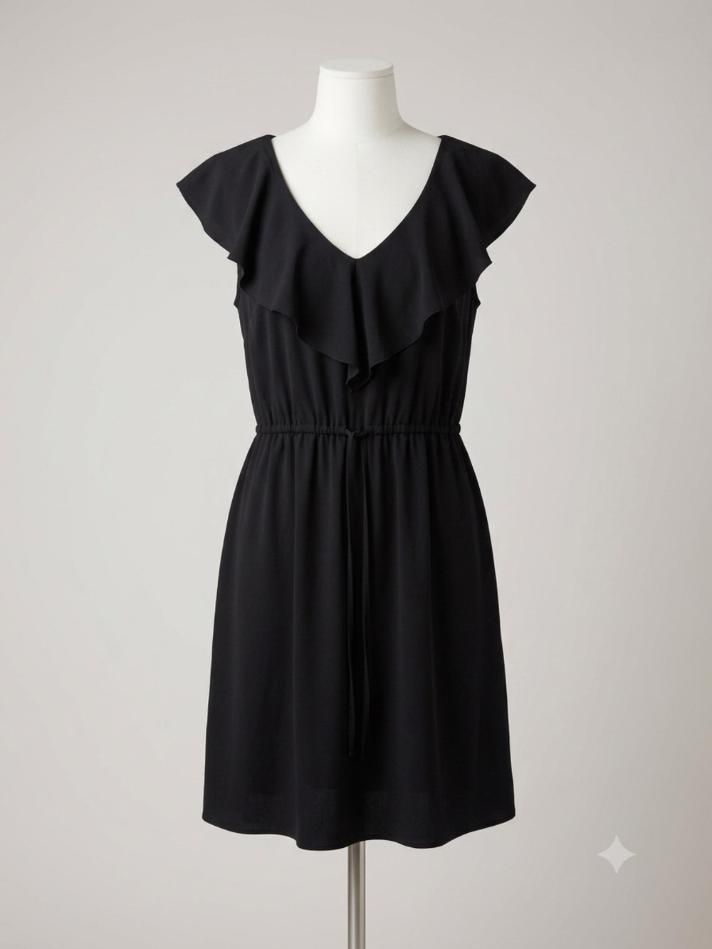 Daisy Fuentes Black V-Neck Ruffle Midi Dress